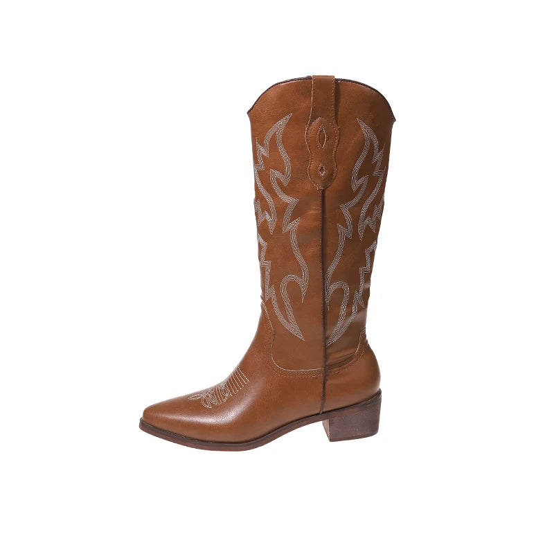 CHELSEA | Brown Embroidered Western Boots